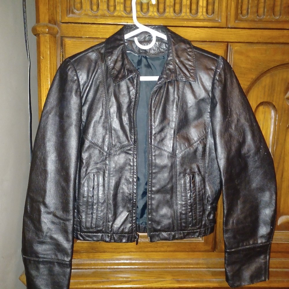 Women's vintage black leather jacket